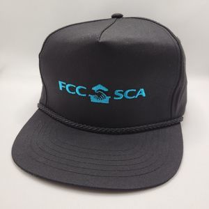 Black Stacked Hat FCC SCA Embroidered Logo Leather Strapback Adjustable Cap